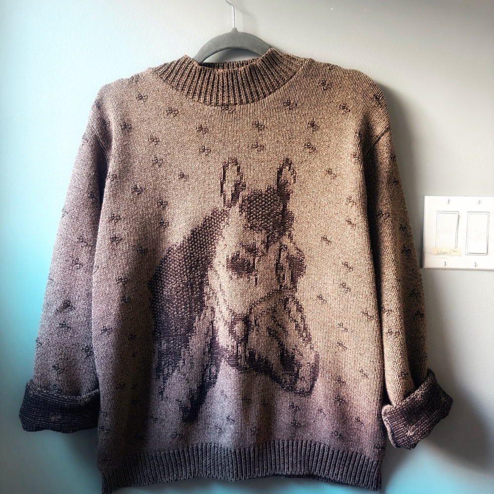 Vtg cottagecore minimalist cowgirl horse knit grandma sweater
